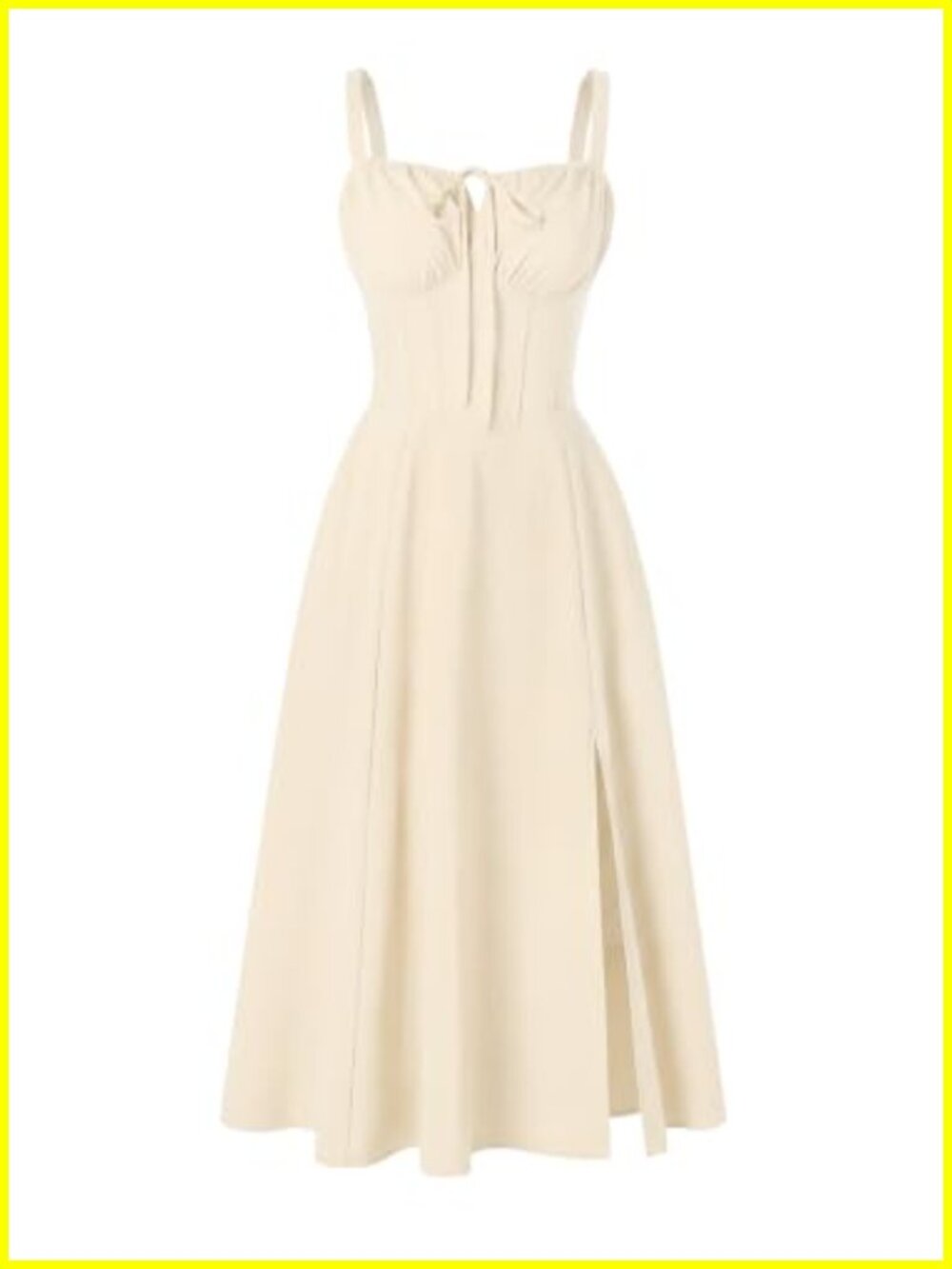 Corset Midi Sundress Square Neck Smocked Back with Pockets and Side Slit
